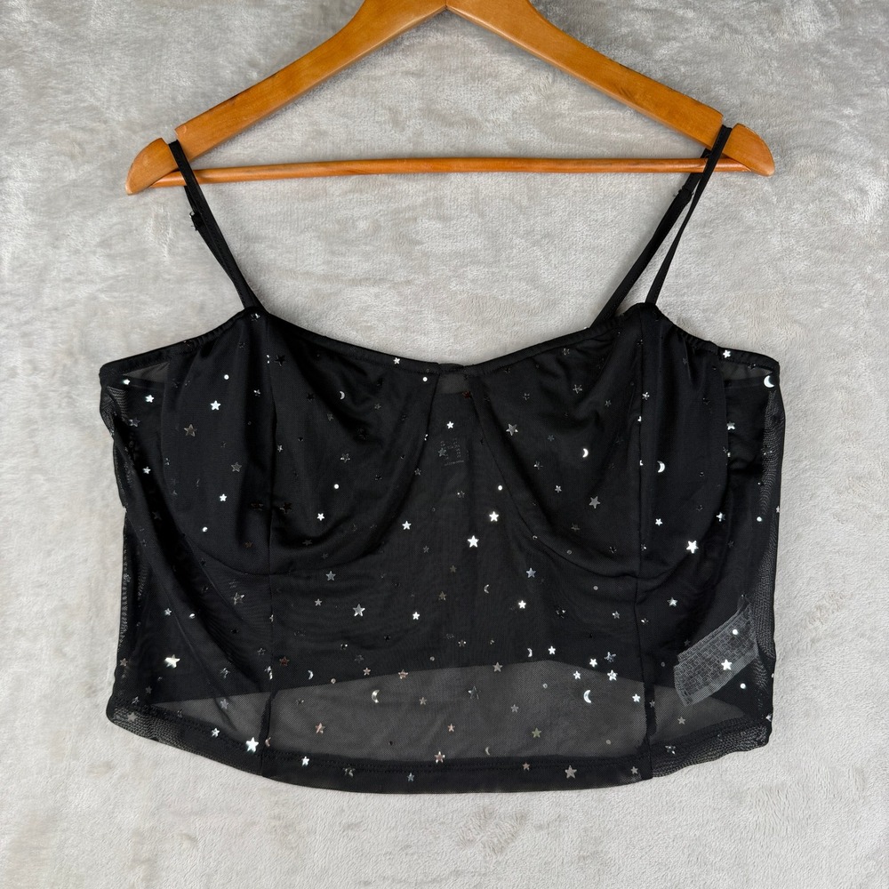 Celestial Star Moon Bustier Black Sheer Mesh Cami Top Plus Size 2X